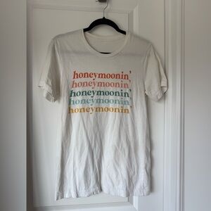 White Graphic Tee with Multicolor Text
